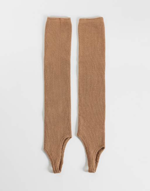 ASOS DESIGN stirrup legwarmers in beige, 1 of 3