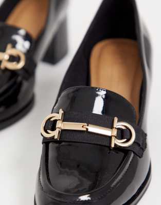 black patent heeled loafers