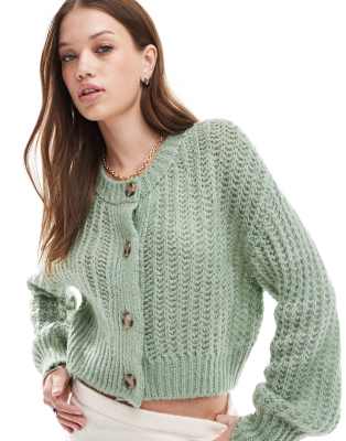 ASOS DESIGN stitch crew neck cardigan in pistachio-Green