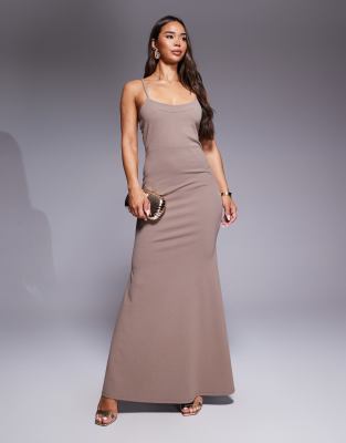 Asos Design Stitch Detail Cami Maxi Dress In Brown