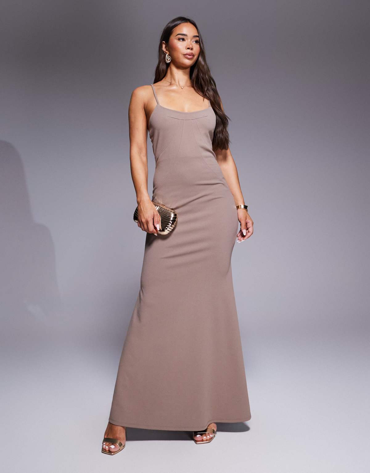 ASOS DESIGN stitch detail cami maxi dress in brown