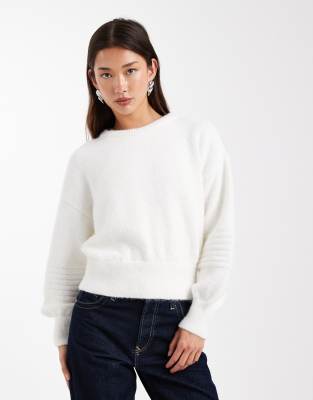 Asos Design Stitch Detail Nipped Waist Sweater In White