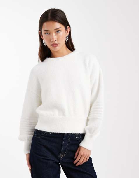 ASOS DESIGN stitch detail nipped waist sweater in cream - view 1