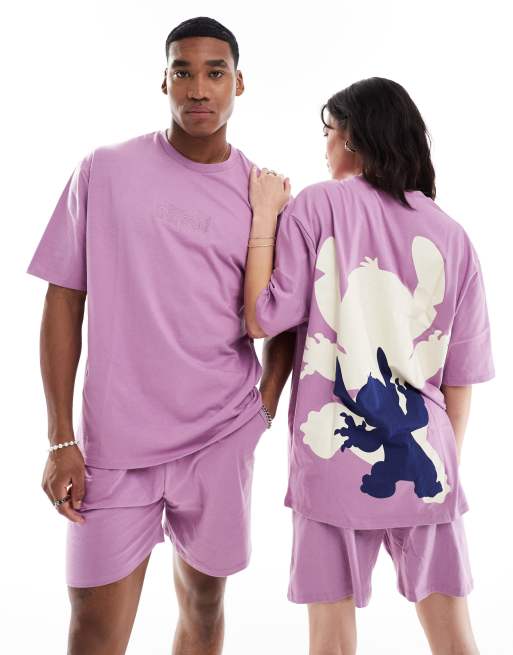 ASOS DESIGN Stitch Disney T shirt and shorts pajama set in purple ASOS