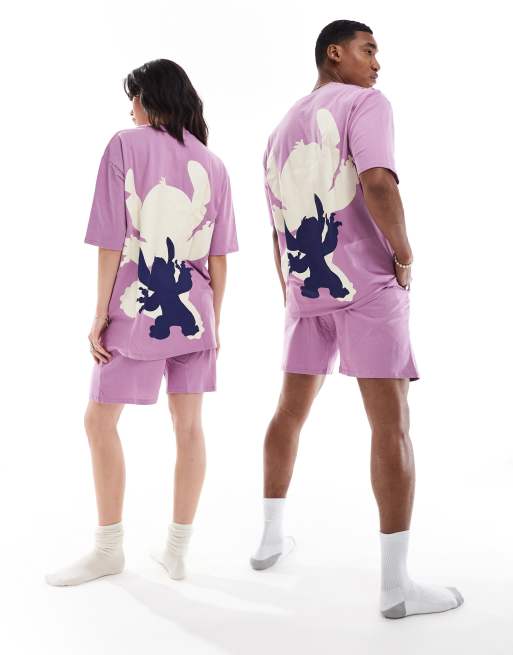 ASOS DESIGN Stitch Disney t-shirt and shorts pyjama set in purple, 4 of 4