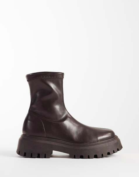 ASOS DESIGN stivaletti autunnali chunky a calzino color cioccolato - view 1
