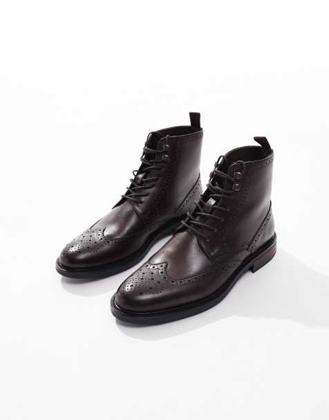 ASOS DESIGN - Stivaletti brogue stringati in pelle marrone - view 1