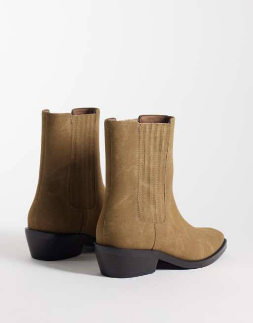 ASOS DESIGN stivaletti chelsea con tacco cubano e soffietto nascosto in marrone chiaro, 4 di 4