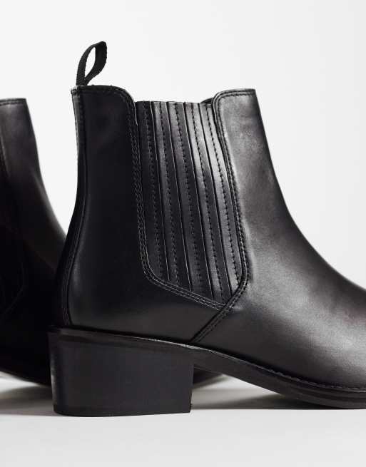 ASOS DESIGN stivaletti Chelsea con tacco e soffietto nascosto in pelle nera, 2 di 4
