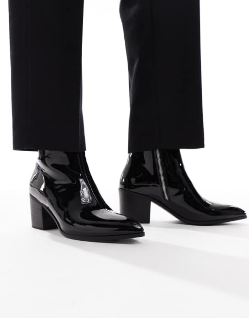ASOS DESIGN - Stivaletti chelsea con tacco verniciati neri, 2 di 4