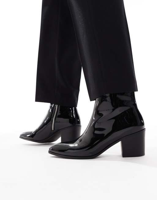ASOS DESIGN - Stivaletti chelsea con tacco verniciati neri, 4 di 4