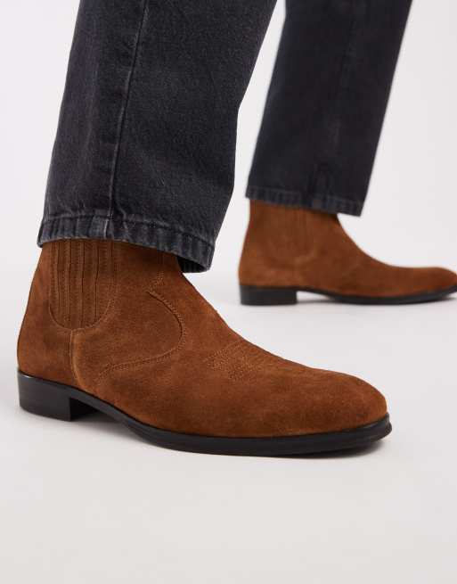 ASOS DESIGN - Stivaletti Chelsea in camoscio color cuoio stile western, 2 di 4