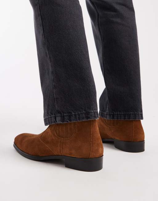 ASOS DESIGN - Stivaletti Chelsea in camoscio color cuoio stile western, 3 di 4