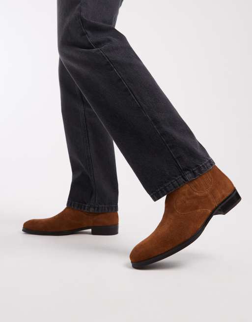 ASOS DESIGN - Stivaletti Chelsea in camoscio color cuoio stile western, 4 di 4