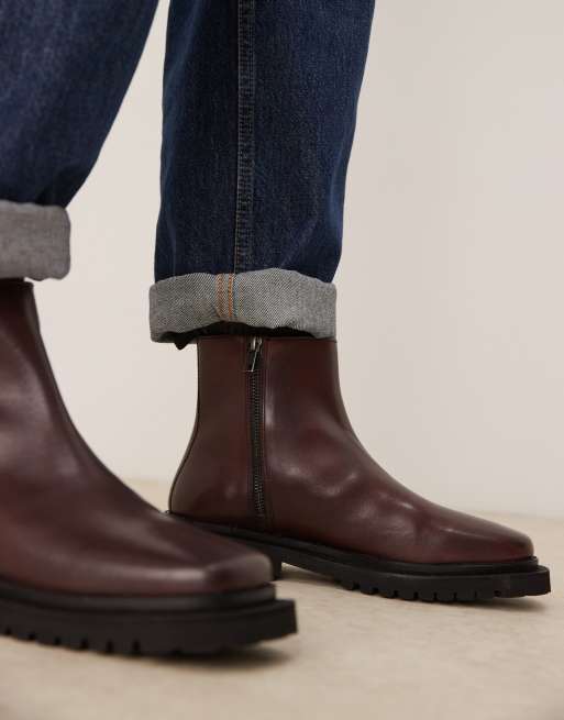 ASOS DESIGN - Stivaletti Chelsea in pelle bordeaux con zip, 3 di 4