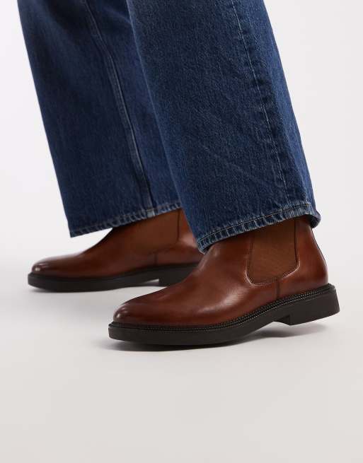 ASOS DESIGN - Stivaletti Chelsea in pelle color cuoio brunito, 3 di 4