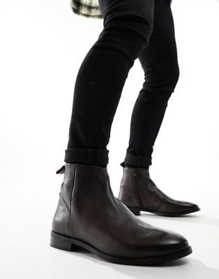 ASOS DESIGN chelsea boot in brown leather - ASOS Price Checker