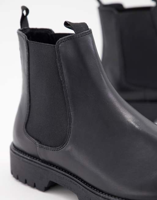 ASOS DESIGN - Stivaletti Chelsea neri in pelle con suola spessa, 2 di 4