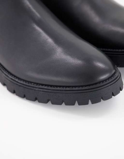 ASOS DESIGN - Stivaletti Chelsea neri in pelle con suola spessa, 3 di 4