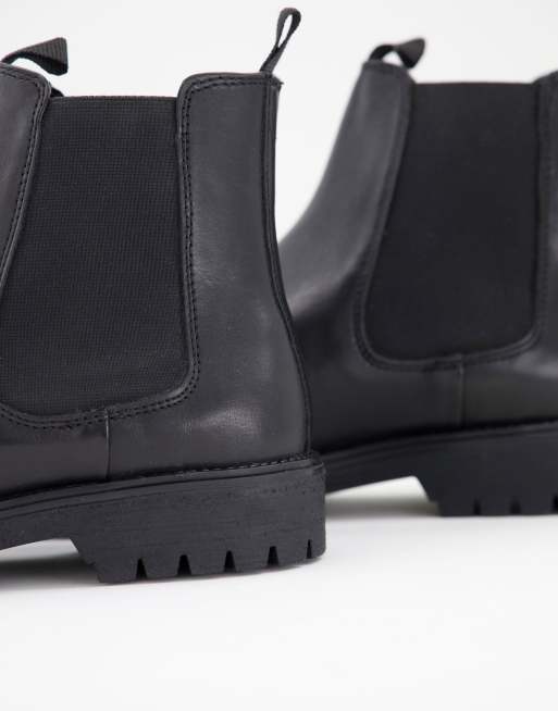ASOS DESIGN - Stivaletti Chelsea neri in pelle con suola spessa, 4 di 4