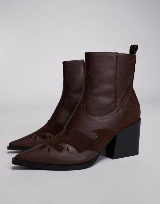 ASOS DESIGN - Stivaletti Chelsea stile western marroni con tacco cubano, 2 di 4