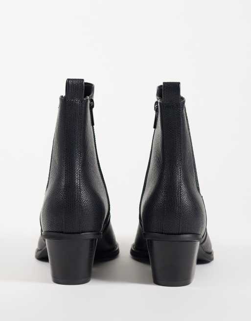 ASOS DESIGN stivaletti chelsea western con tacco cubano in texture nera, 5 di 5