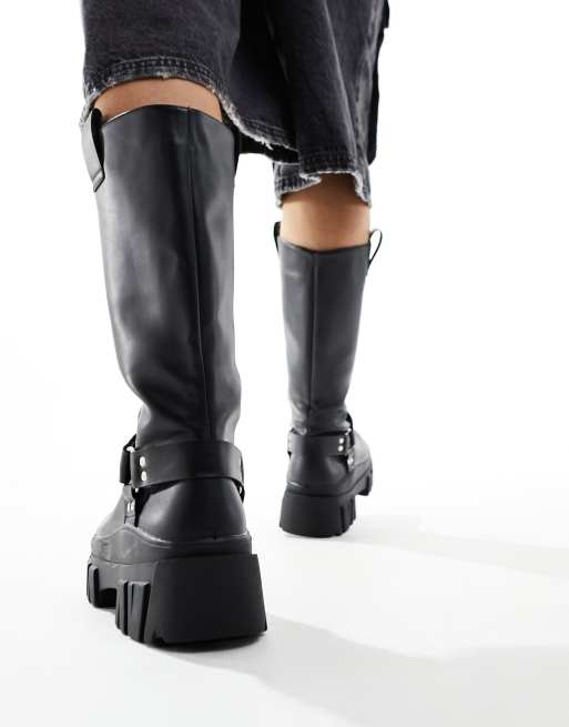 ASOS DESIGN - Stivaletti in pelle sintetica neri con suola spessa, 3 di 4