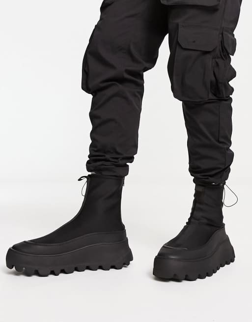 ASOS DESIGN - Stivaletti neri in neoprene con suola spessa e zip