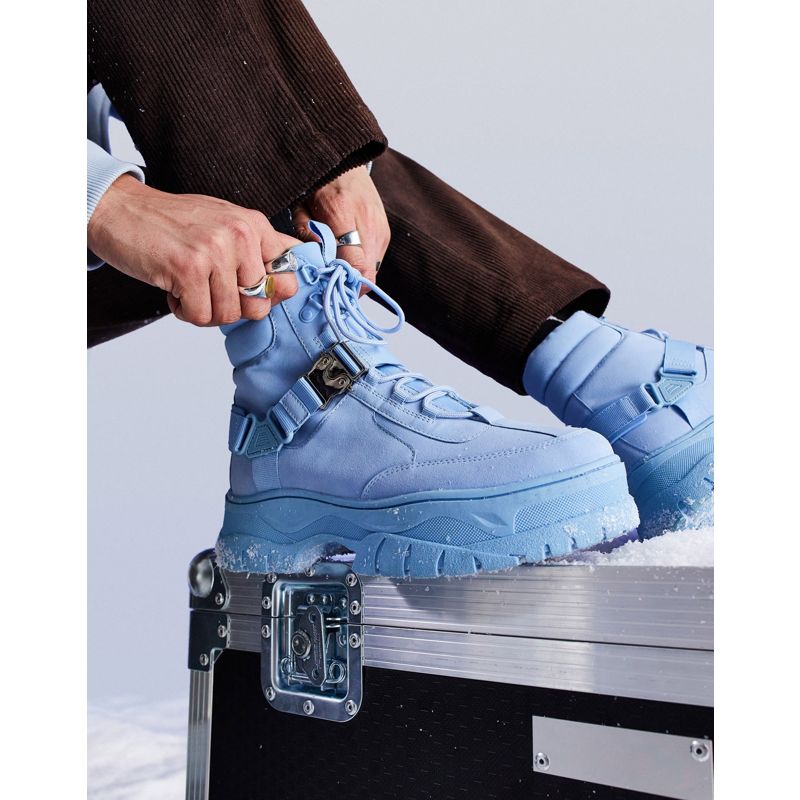 Scarpe, Stivali e Sneakers Uomo DESIGN - Stivaletti stringati in camoscio sintetico blu con suola spessa e dettaglio con cinturino