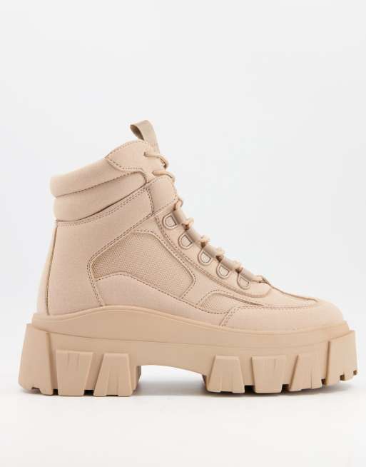ASOS DESIGN - Stivaletti stringati in nabuk sintetico beige con suola spessa