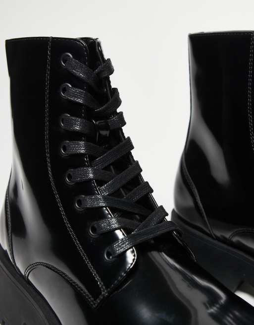 ASOS DESIGN - Stivaletti stringati neri con suola spessa, 2 di 3