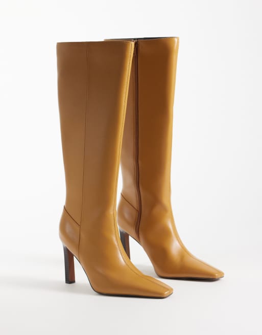ASOS DESIGN stivali al ginocchio aderenti con tacco e punta squadrata Cassia color cammello, 2 di 4