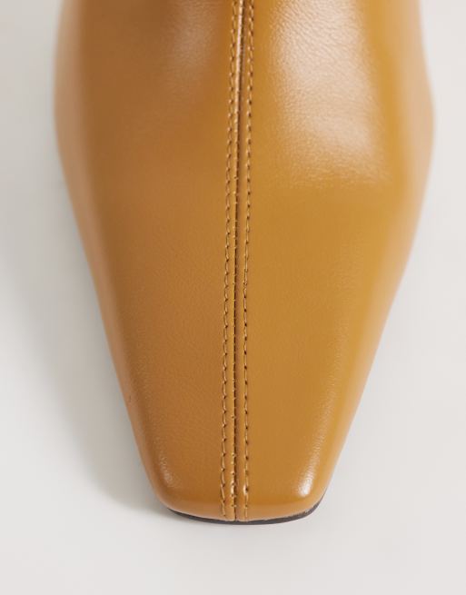 ASOS DESIGN stivali al ginocchio aderenti con tacco e punta squadrata Cassia color cammello, 3 di 4