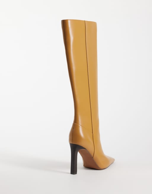 ASOS DESIGN stivali al ginocchio aderenti con tacco e punta squadrata Cassia color cammello, 4 di 4