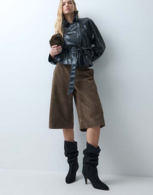 ASOS DESIGN stivali al ginocchio slouch con tacco a cono Contessa in suedette nera, 2 di 5