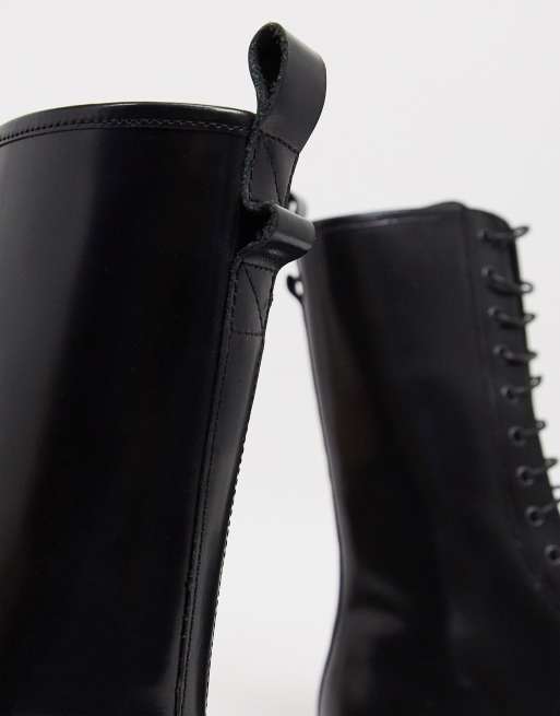ASOS DESIGN Stivali alti stringati in pelle nera ASOS