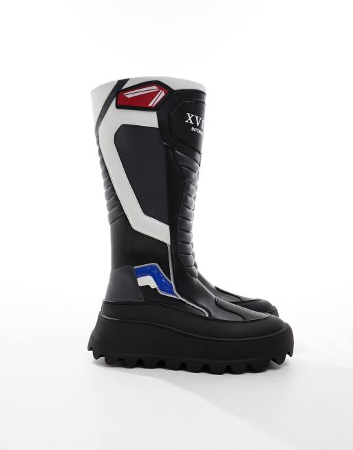 ASOS DESIGN Stivali biker al ginocchio neri con suola spessa e dettagli stile motocross ASOS