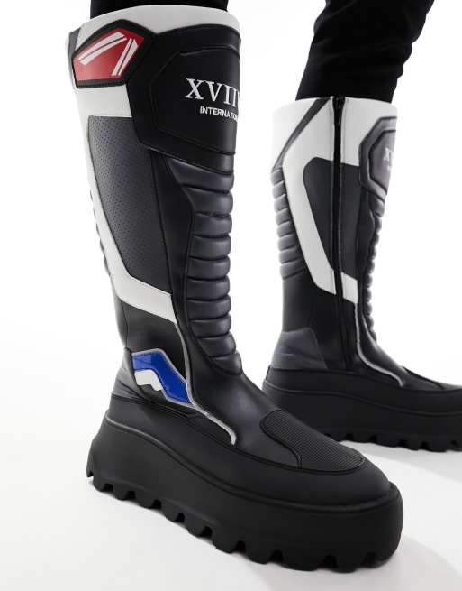 ASOS DESIGN Stivali biker al ginocchio neri con suola spessa e