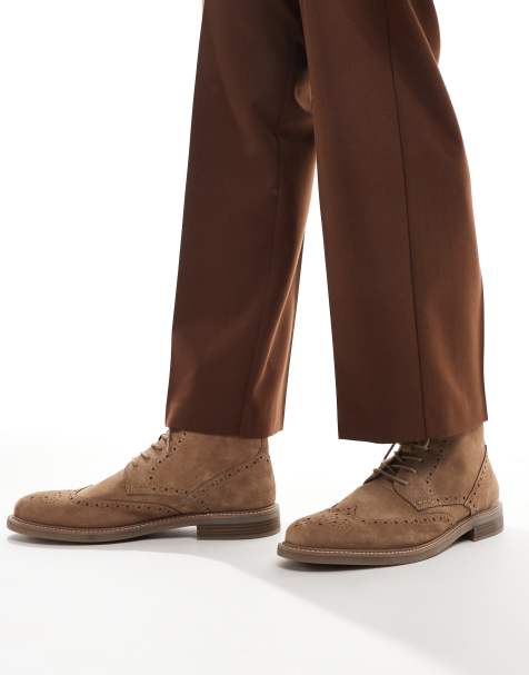 ASOS DESIGN - Stivali brogue stringati in camoscio color pietra - view 1