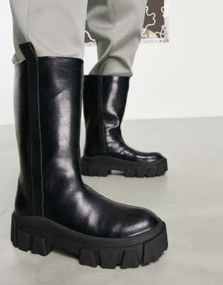 ASOS DESIGN - Stivali Chelsea con suola spessa in pelle sintetica nera
