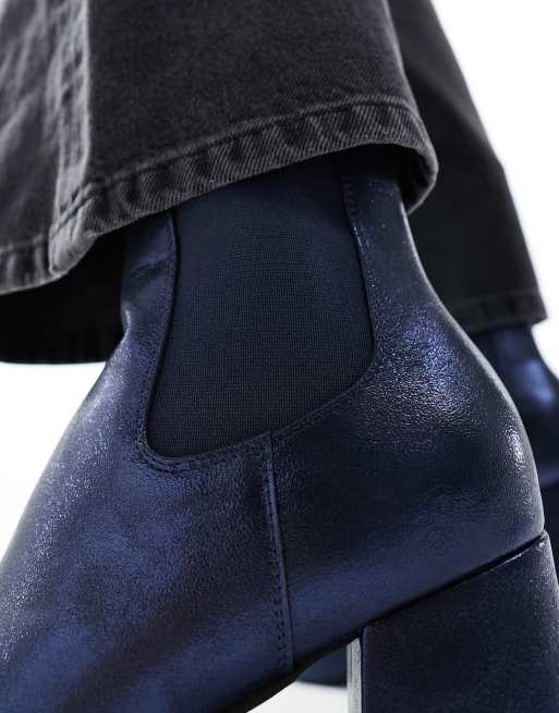 ASOS DESIGN - Stivali con tacco alto e plateau blu navy con finitura luccicante, 3 di 4