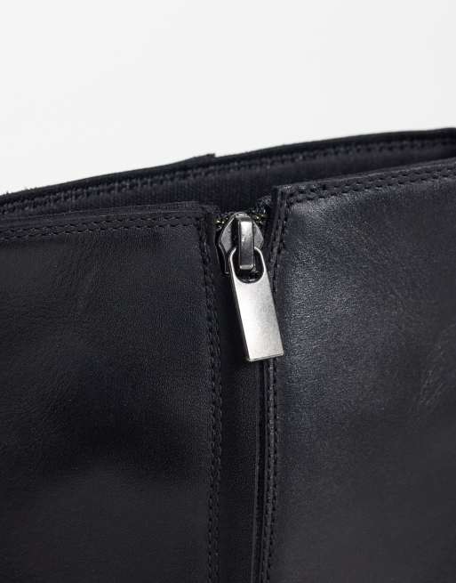 ASOS DESIGN - Stivali con zip in pelle neri, 3 di 4