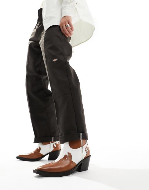 ASOS DESIGN - Stivali cubani stile western in pelle marrone con pannelli a contrasto, 4 di 4