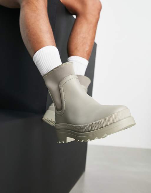 ASOS DESIGN - Stivali da pioggia Chelsea con dettaglio in tessuto scuba color pietra scuro