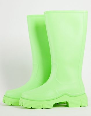 Asos Uomo Scarpe Stivali Stivali di gomma Stivali da pioggia con suola spessa verde fluorescente 