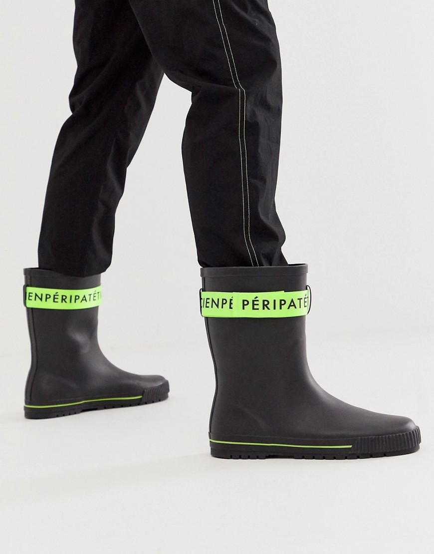 ASOS DESIGN - Stivali da pioggia neri con fascia verde-Nero