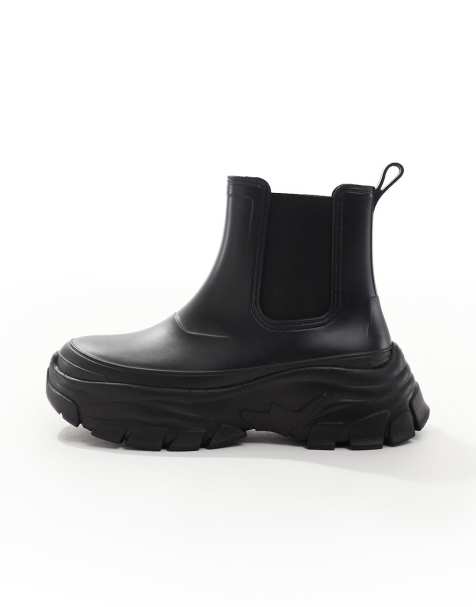 ASOS DESIGN - Stivali da pioggia neri con suola spessa - view 1