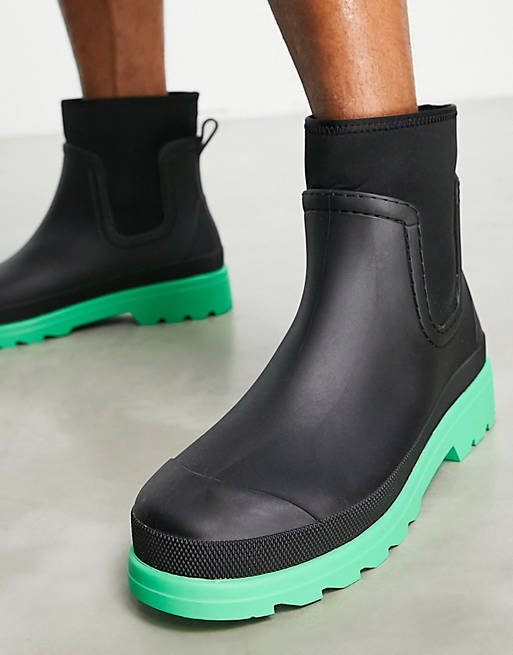 Stivali da pioggia neri con suola verde a contrasto Asos Uomo Scarpe Stivali Stivali di gomma 