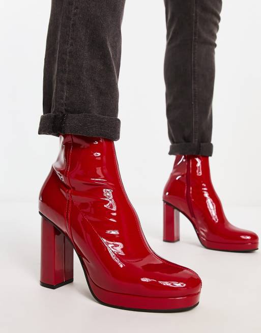 ASOS DESIGN Stivali in pelle sintetica verniciata rossa con tacco