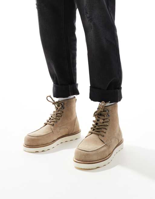 ASOS DESIGN - Stivali stringati in camoscio color pietra con suola a contrasto
